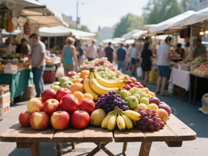市场摊位展示新鲜水果
