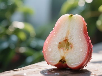 新鲜莲雾切面，水珠点缀