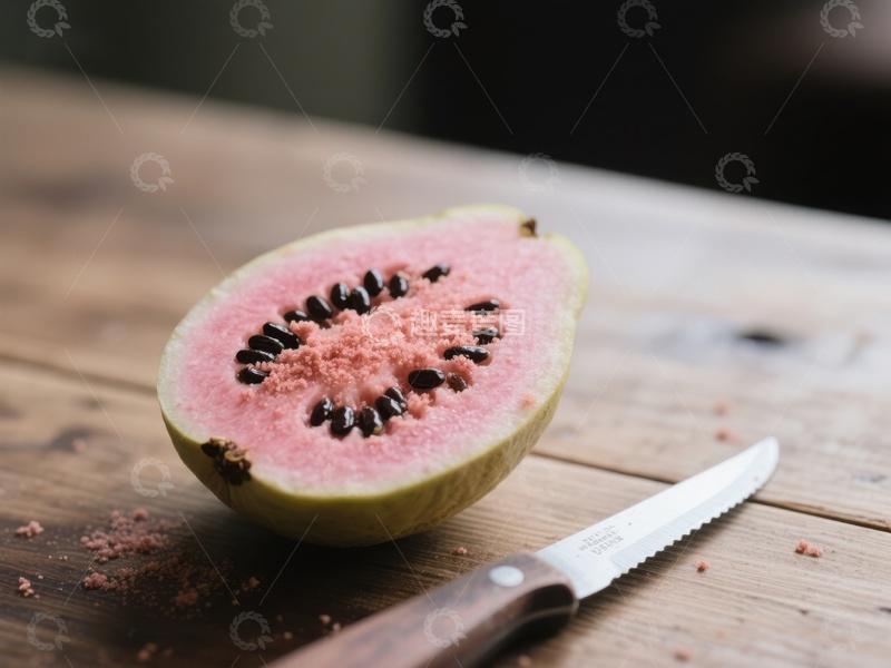 高清大图下载【趣麦麦图】切开的番石榴与刀具