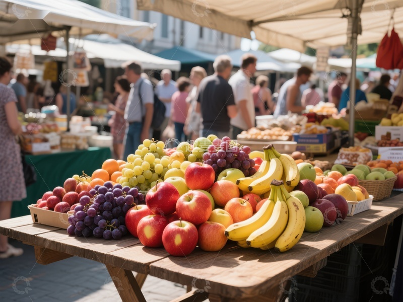 市场摊位上的新鲜水果