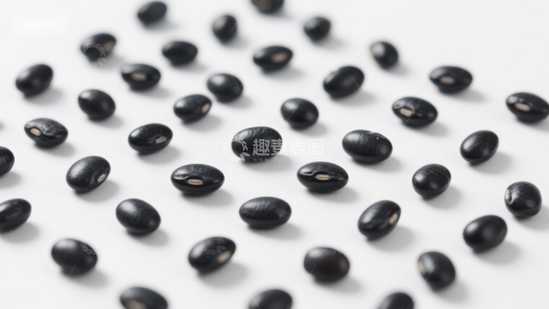 高清大图下载【趣麦麦图】黑豆均匀排列在白色背景上