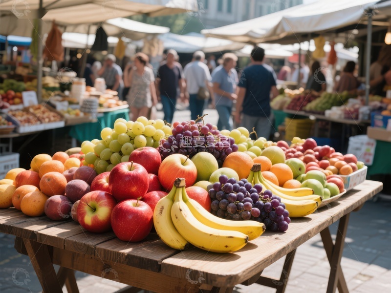 市场摊位上的新鲜水果展示