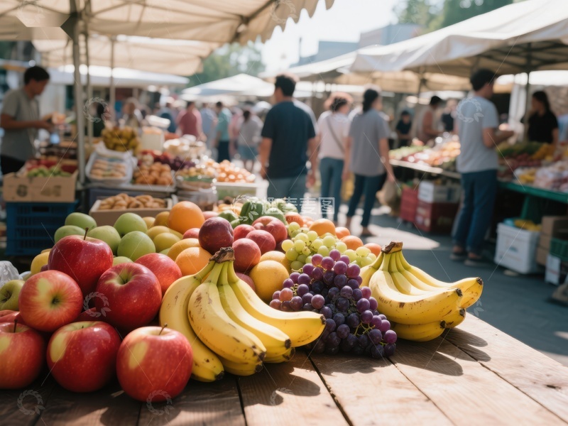 市场摊位上的新鲜水果展示