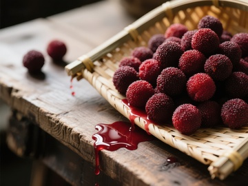 竹篮中的鲜红杨梅