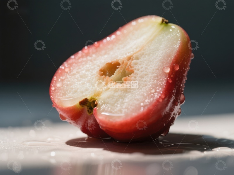 高清大图下载【趣麦麦图】切开的红色果实，表面滴水