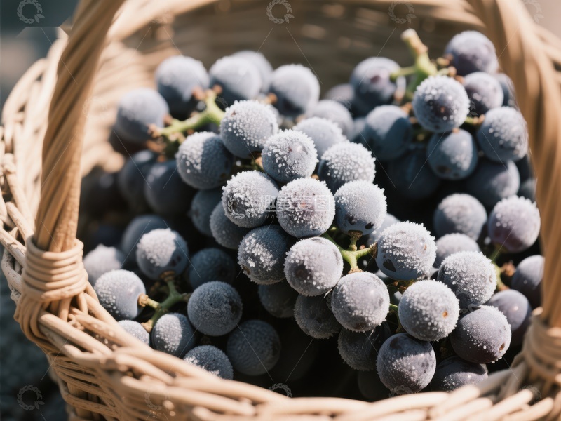 高清大图下载【趣麦麦图】篮中新鲜霜冻葡萄