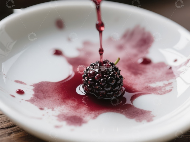 高清大图下载【趣麦麦图】黑莓滴落盘中，汁液四溅