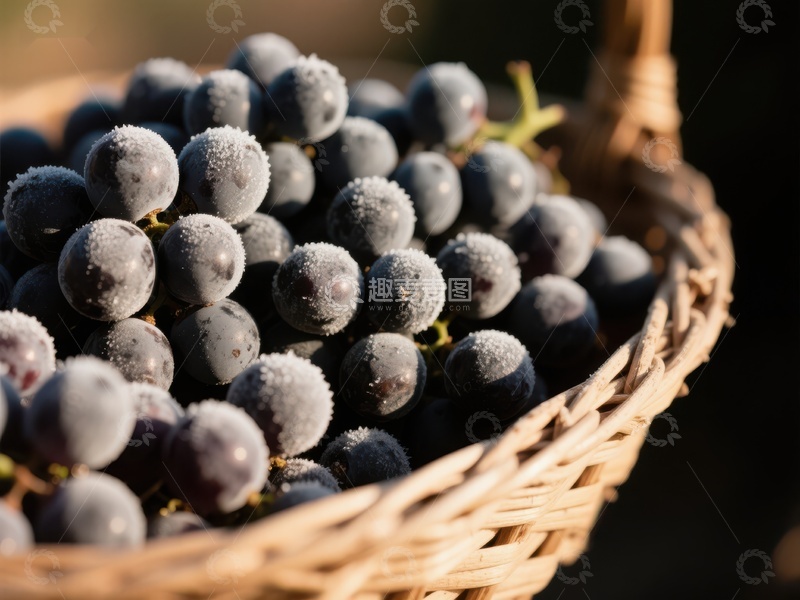 高清大图下载【趣麦麦图】篮中霜冻葡萄特写