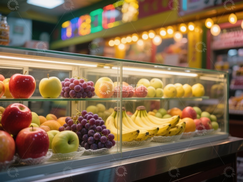 高清大图下载【趣麦麦图】水果展示柜内的多彩新鲜水果