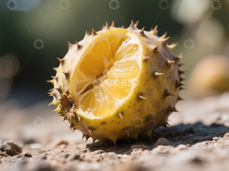 高清大图下载【趣麦麦图】刺角瓜切面，鲜黄色果肉