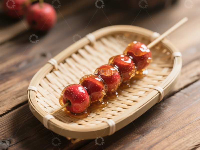 高清大图下载【趣麦麦图】糖葫芦串在竹篮上