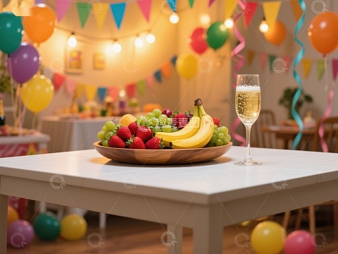 节日派对水果拼盘与香槟