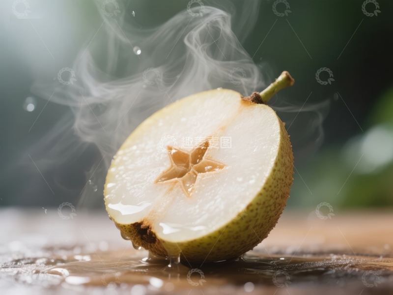 高清大图下载【趣麦麦图】烟雾缭绕的切开梨子