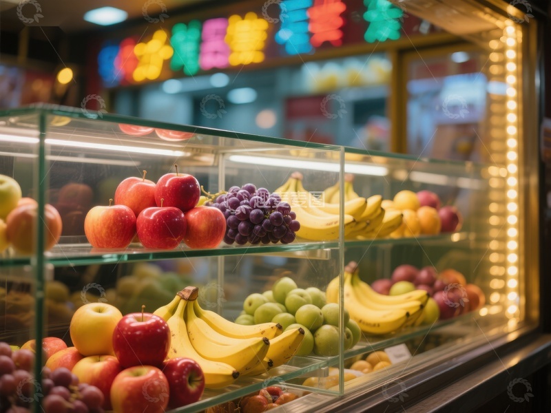 高清大图下载【趣麦麦图】水果展示柜内的多彩新鲜水果