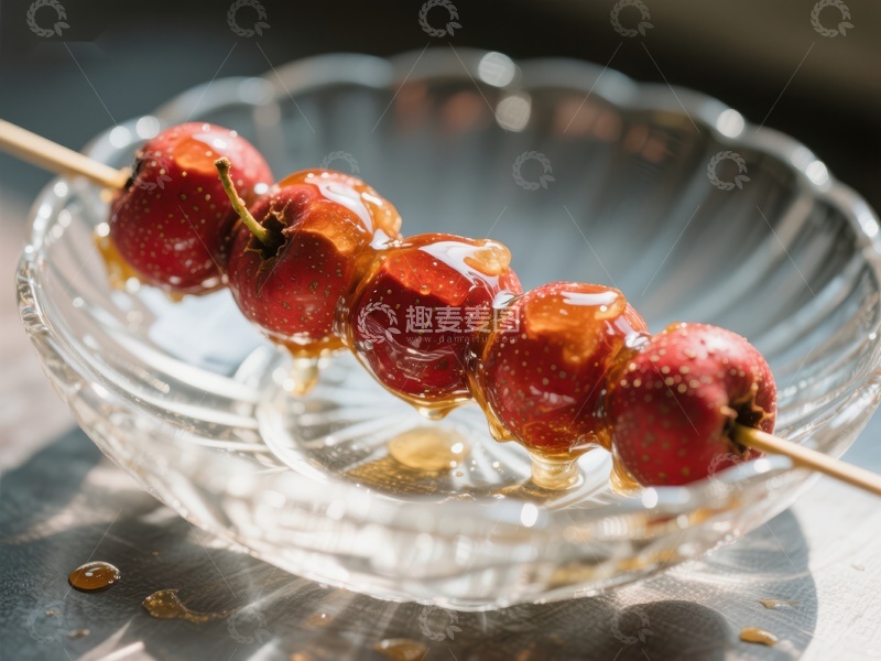 高清大图下载【趣麦麦图】糖葫芦串在透明碗中