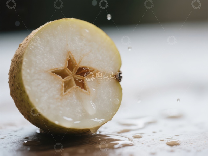 高清大图下载【趣麦麦图】切开的梨子，内部星形种子清晰可见