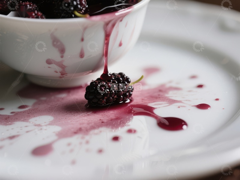 高清大图下载【趣麦麦图】黑莓果酱滴落，盘中诱人景象