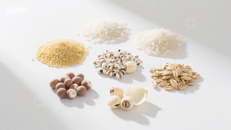 高清大图下载【趣麦麦图】多种谷物与豆类的静物展示