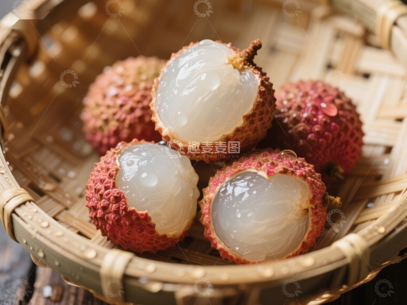 高清大图下载【趣麦麦图】新鲜荔枝盛于竹篮中