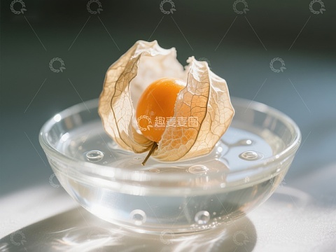 透明碗中的金黄色果肉与果皮