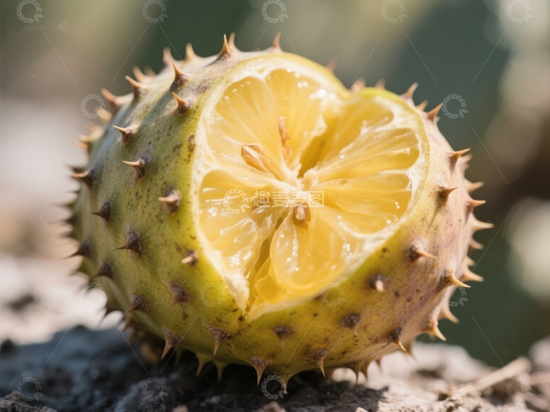 高清大图下载【趣麦麦图】刺猬果切面，柠檬状内部结构