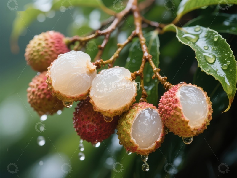 高清大图下载【趣麦麦图】新鲜荔枝挂枝头，晶莹剔透惹人爱