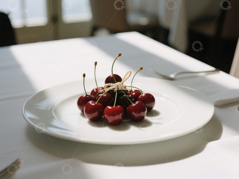 高清大图下载【趣麦麦图】盘中樱桃，阳光洒落