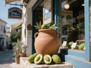 陶罐与橄榄，街头小店的静谧一角