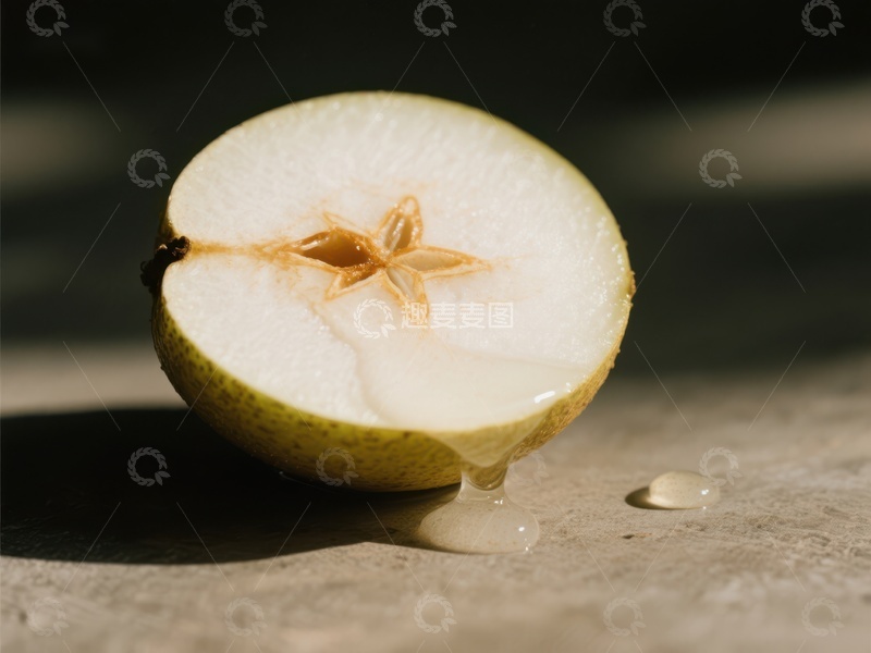 高清大图下载【趣麦麦图】切开的梨子，露出星形果核