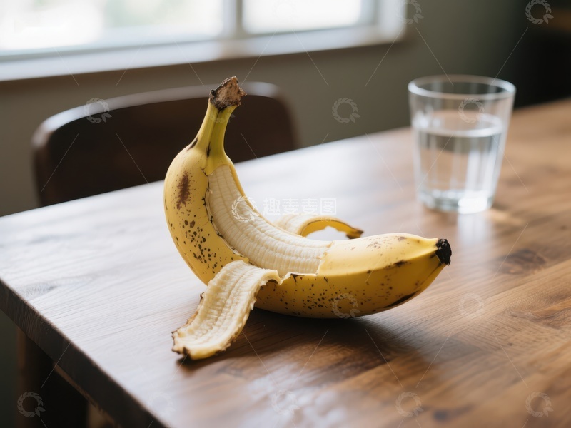 高清大图下载【趣麦麦图】剥开的香蕉与一杯水