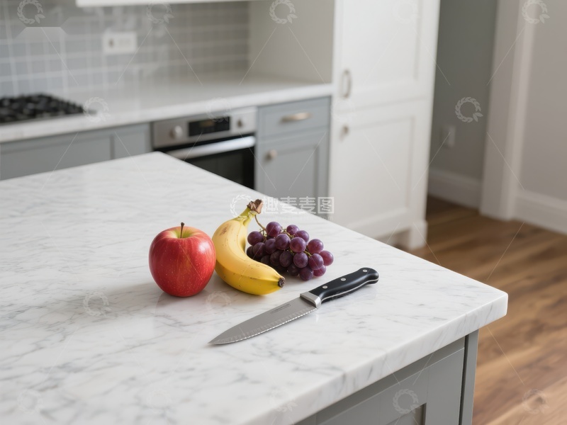 高清大图下载【趣麦麦图】厨房岛台上的水果与刀具