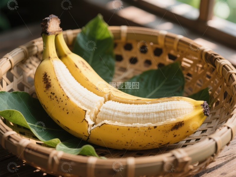 高清大图下载【趣麦麦图】篮中剥开的香蕉