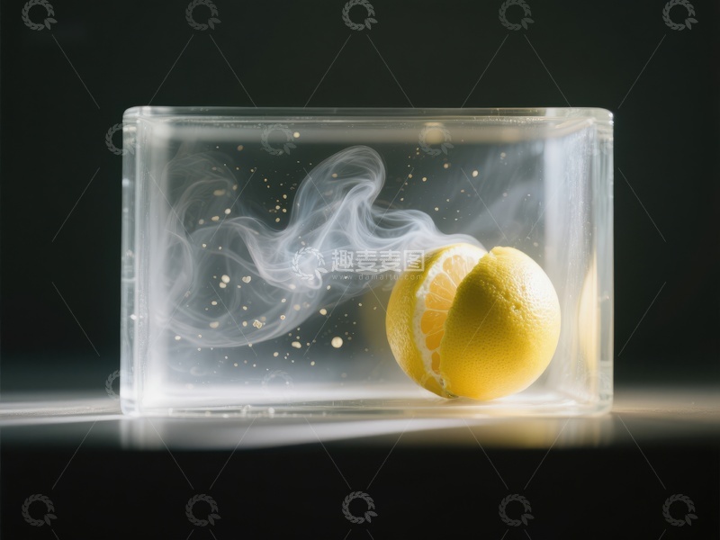 高清大图下载【趣麦麦图】烟雾缭绕的柠檬在透明容器中