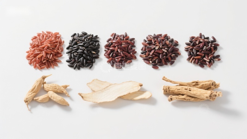 高清大图下载【趣麦麦图】五色米与中药材排列展示