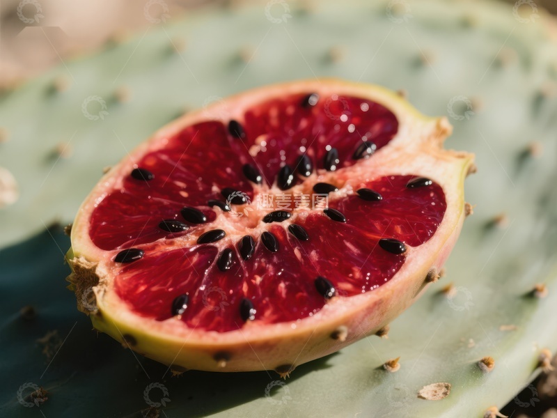 高清大图下载【趣麦麦图】切开的仙人掌果展示鲜艳红色果肉