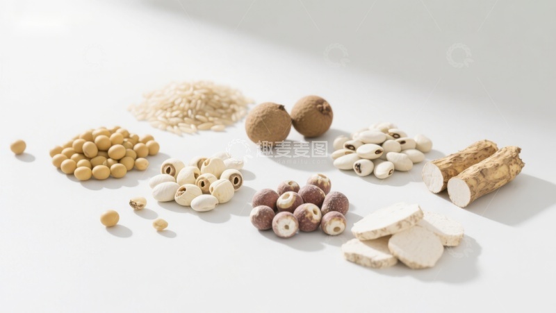 高清大图下载【趣麦麦图】多种豆类与根茎食材展示