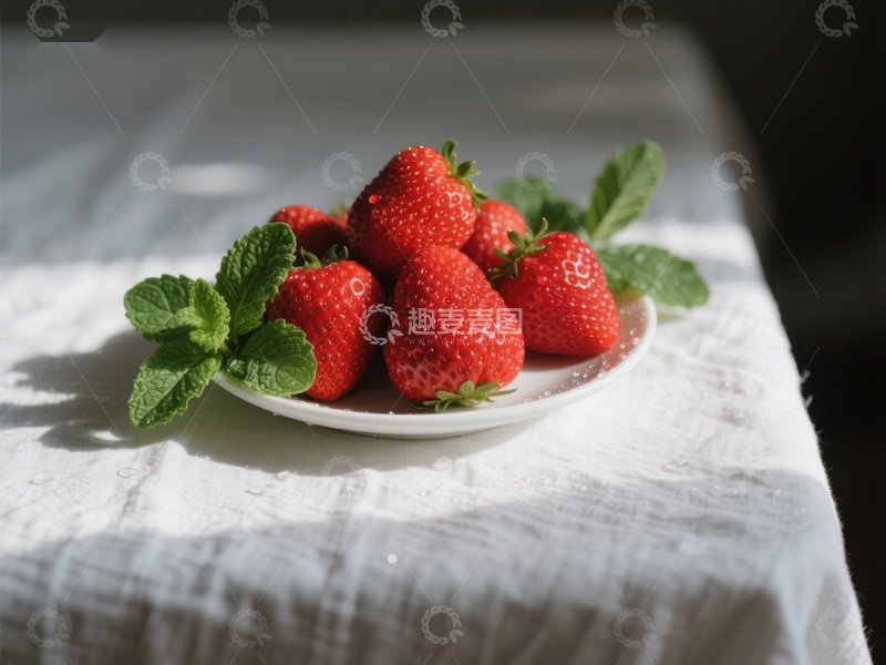 高清大图下载【趣麦麦图】新鲜草莓配薄荷叶