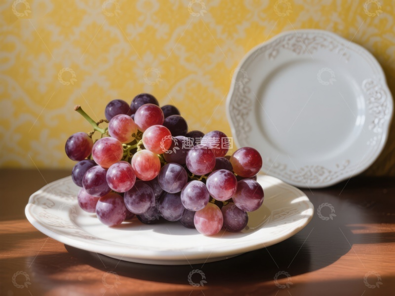 高清大图下载【趣麦麦图】盘中紫葡萄与空碟静物