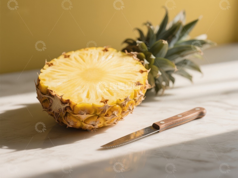 高清大图下载【趣麦麦图】切开的菠萝与刀具