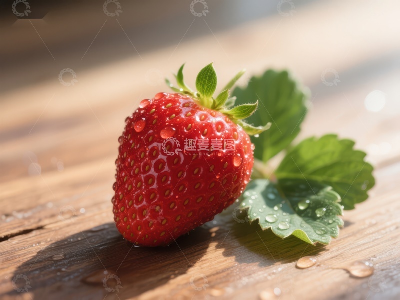 高清大图下载【趣麦麦图】新鲜草莓静置于木质桌面