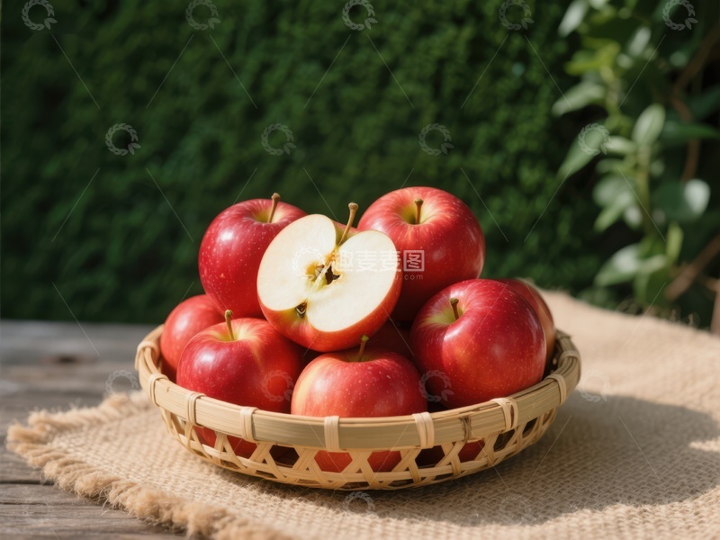高清大图下载【趣麦麦图】竹篮中的新鲜红苹果