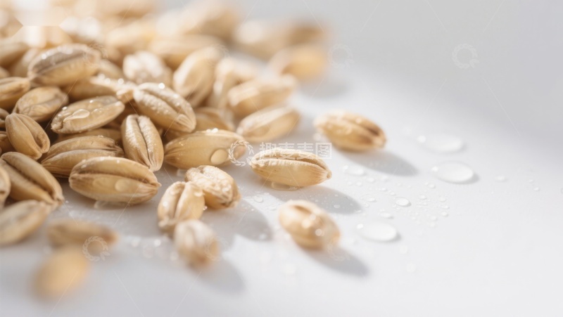 高清大图下载【趣麦麦图】湿润麦粒静置白色背景