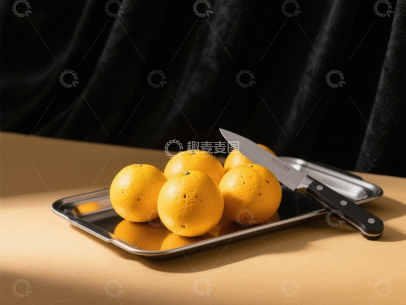 高清大图下载【趣麦麦图】橙子与刀具静物摆放
