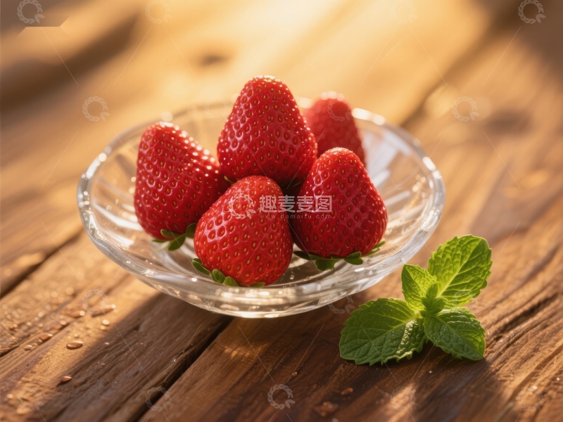 高清大图下载【趣麦麦图】新鲜草莓置于透明碗中