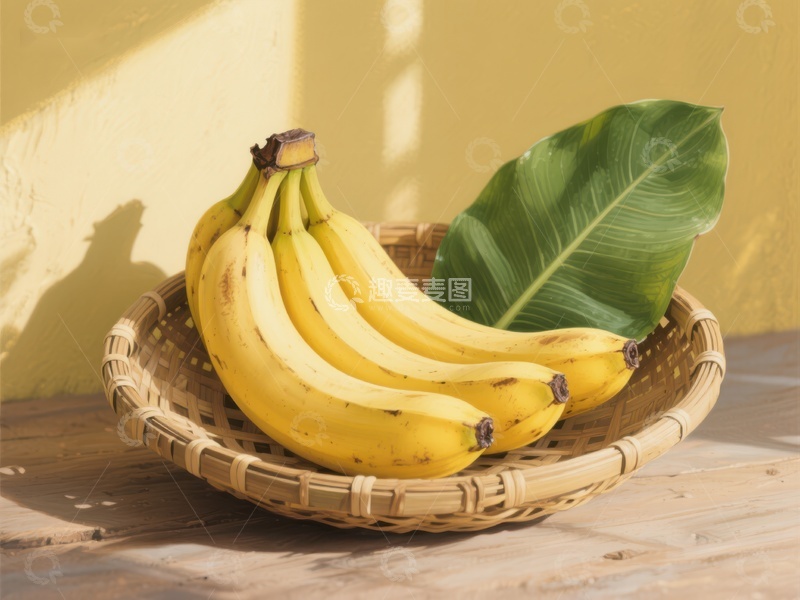 高清大图下载【趣麦麦图】篮中香蕉与绿叶
