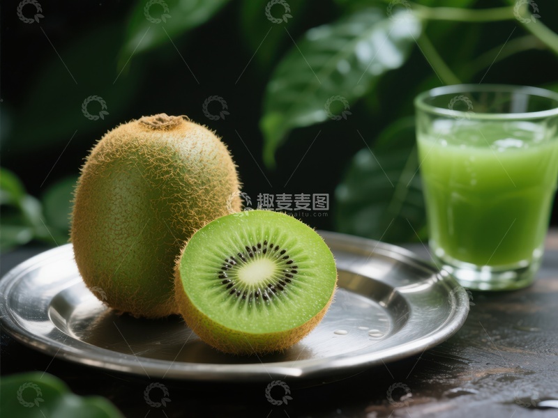 高清大图下载【趣麦麦图】新鲜猕猴桃与绿色果汁