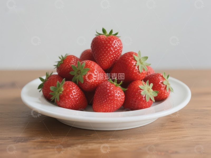 高清大图下载【趣麦麦图】新鲜草莓堆放在白色盘子上