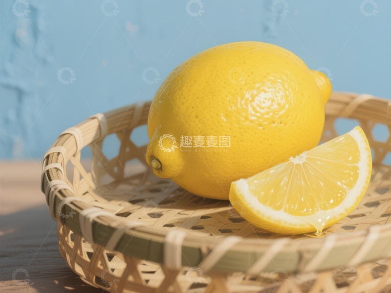 高清大图下载【趣麦麦图】新鲜柠檬置于竹篮中