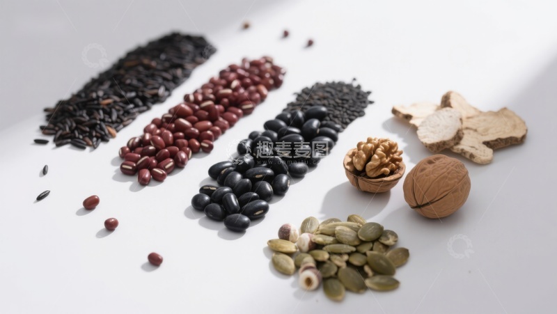 各类坚果与谷物的排列展示