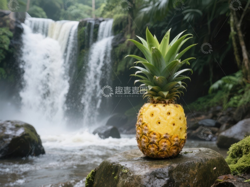高清大图下载【趣麦麦图】瀑布前的菠萝